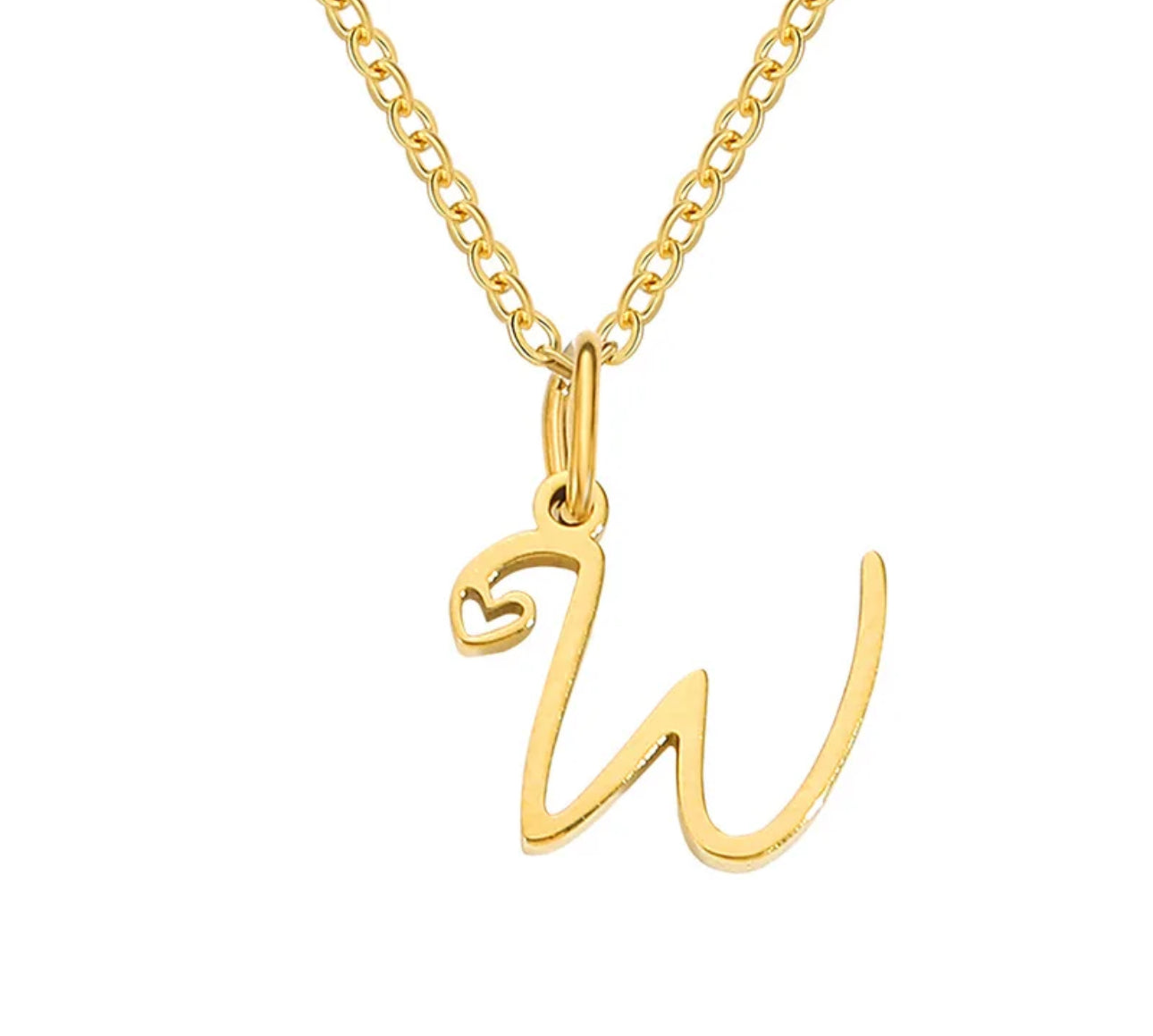 Gold Oh My Heart Initial Necklace (Stainless Steel)