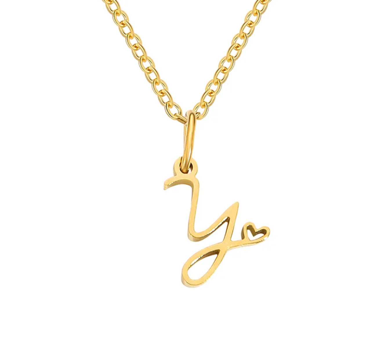 Gold Oh My Heart Initial Necklace (Stainless Steel)