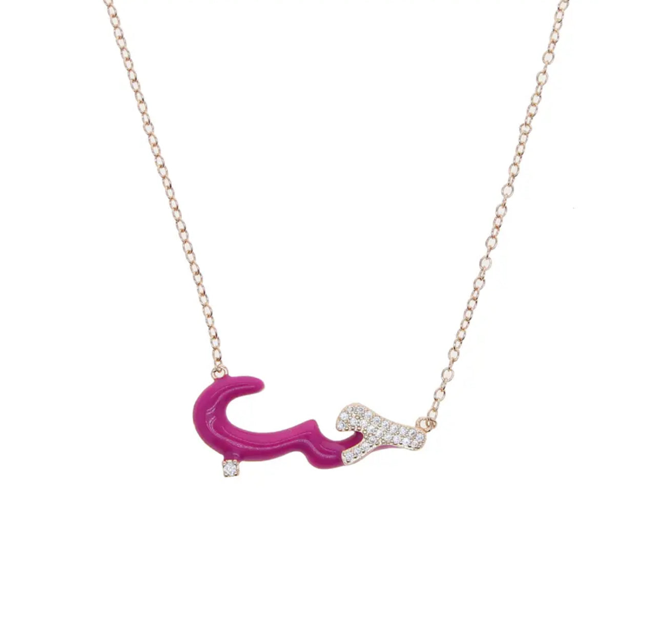 Pave Habibi Enamel Necklace (Red, Magenta, Pink, Yellow, White)