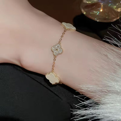 White Pearl Blush Clover Pave Bracelet