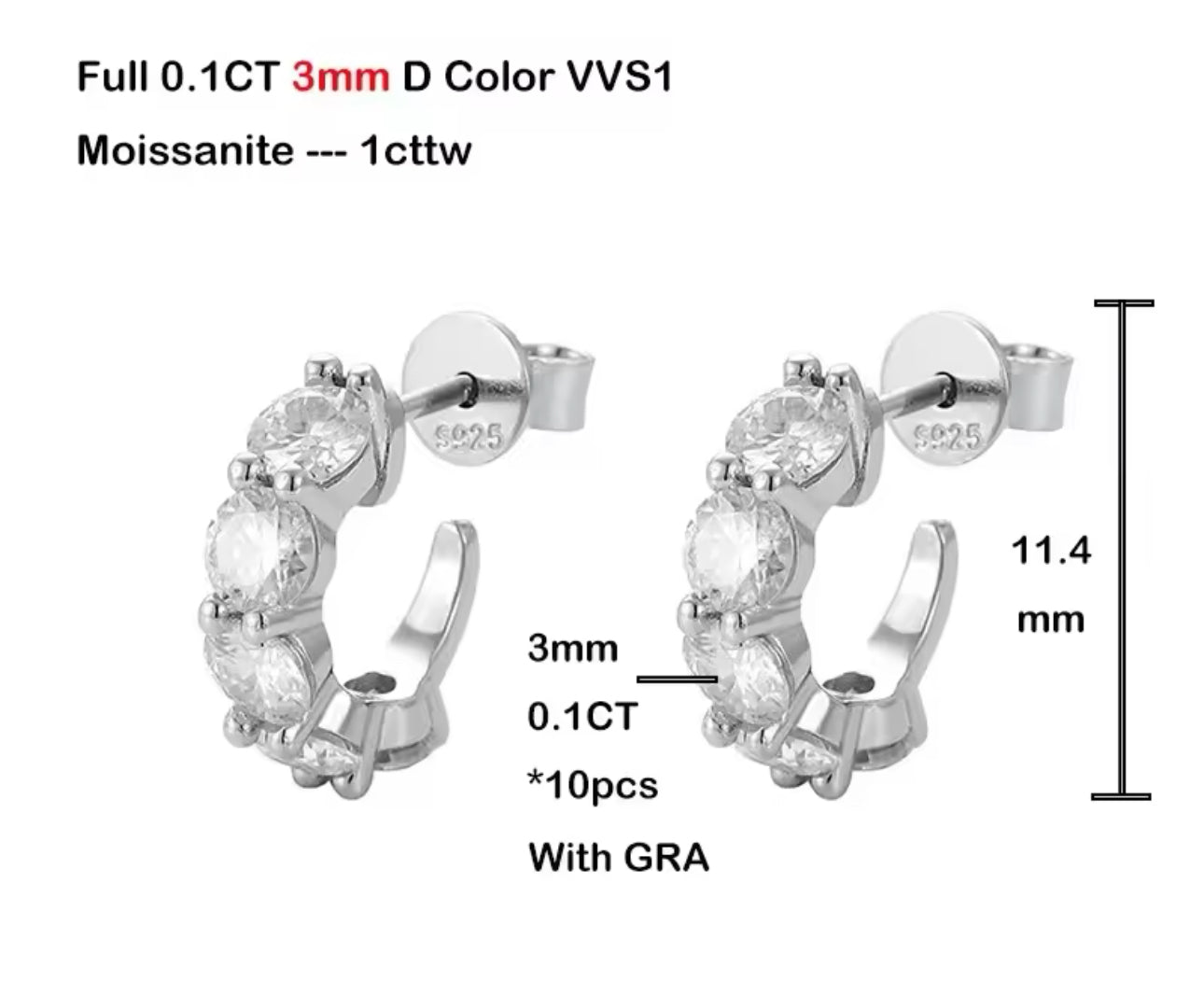 The Must Have Round Fitted Huggie 1/3 TCW Moissanite Earring (925, Vermeil)