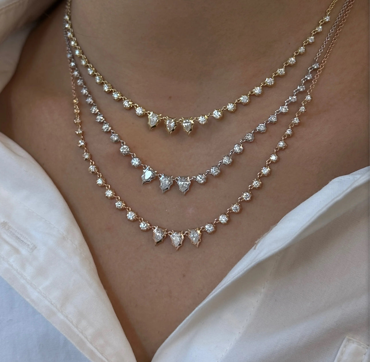 Silver Gabrielle Moissanite Pear Tennis Necklace (2.04 TCW)