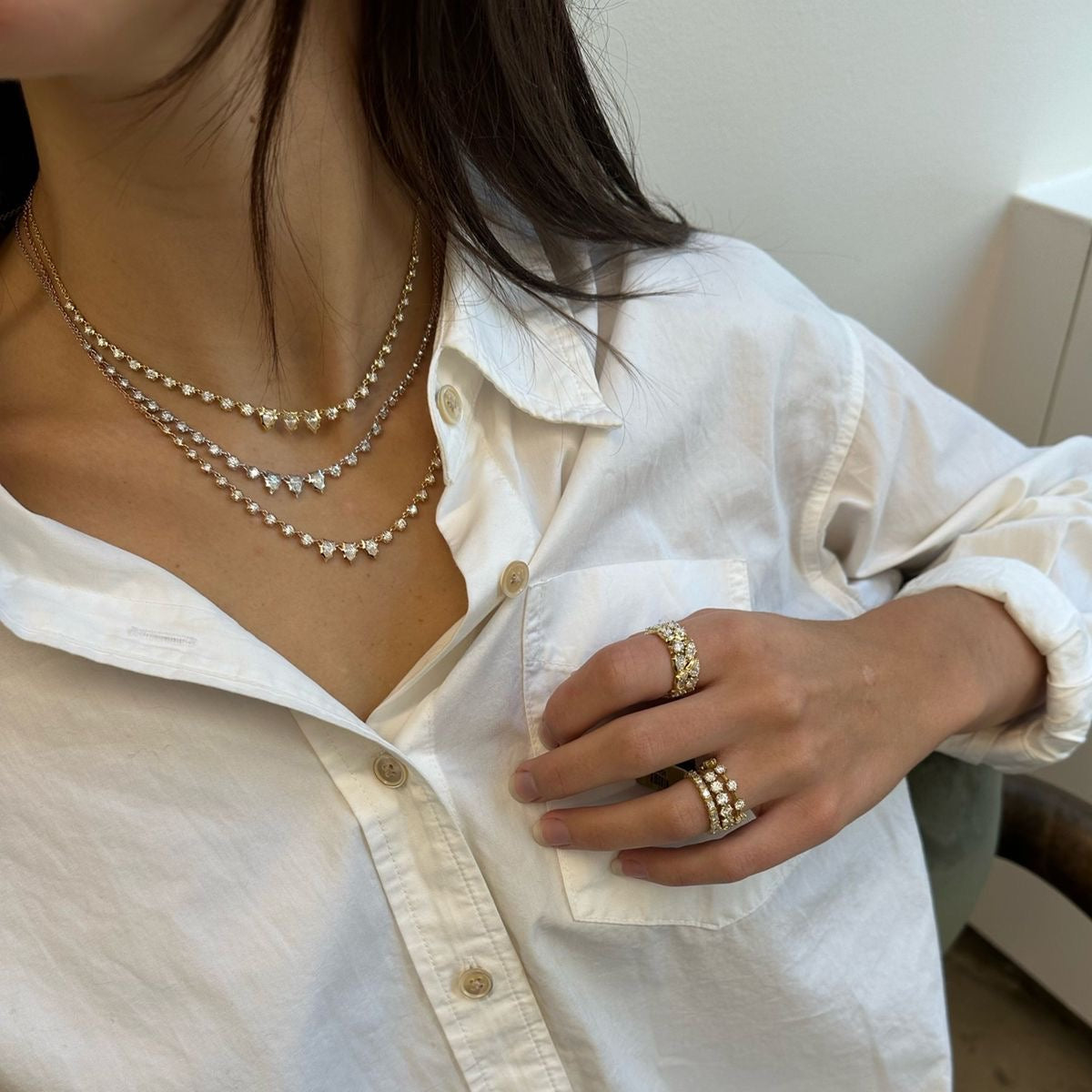 Silver Gabrielle Moissanite Pear Tennis Necklace (2.04 TCW)