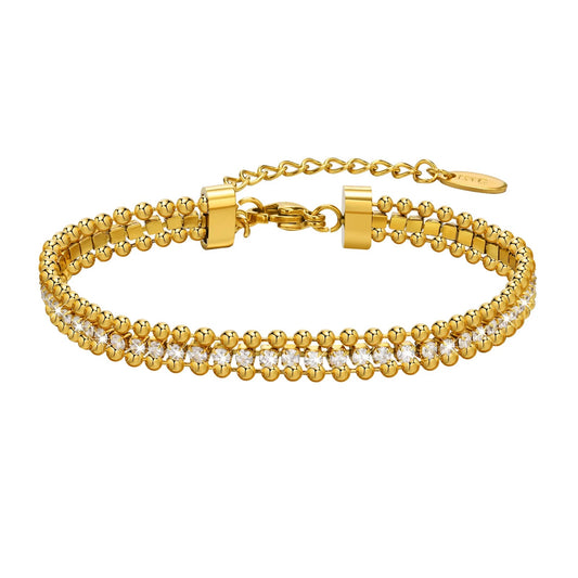 Gold Bead Edged Tennis Bracelet (Stainless Steel)