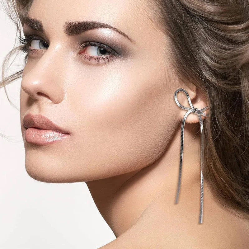 Glamour Bow Statement Earring (Gold, Silver)