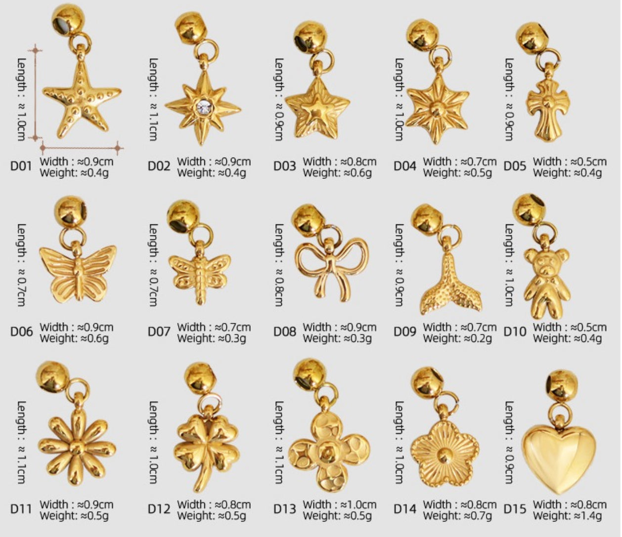 Simplicity Series Gold Charm Mix (Stainless Steel)