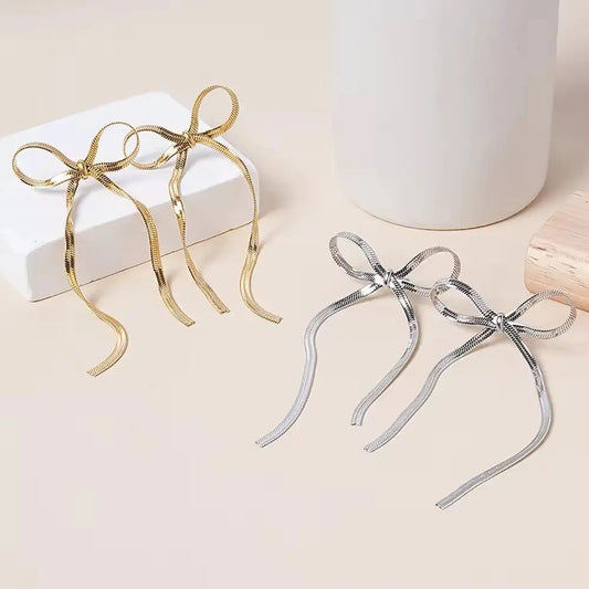 Glamour Bow Statement Earring (Gold, Silver)