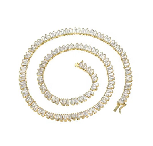 Gold Show Off Baguette Tennis Necklace (40cm/45cm, Mix Metal)