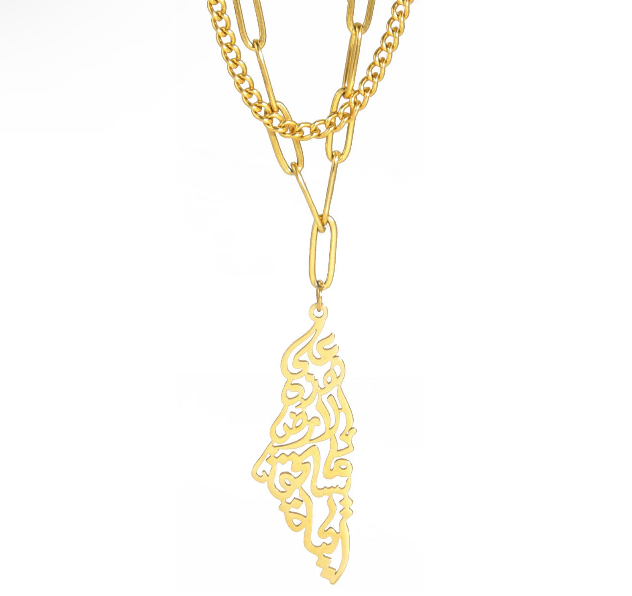 Gold Double Layer Paperclip Palestine Necklace