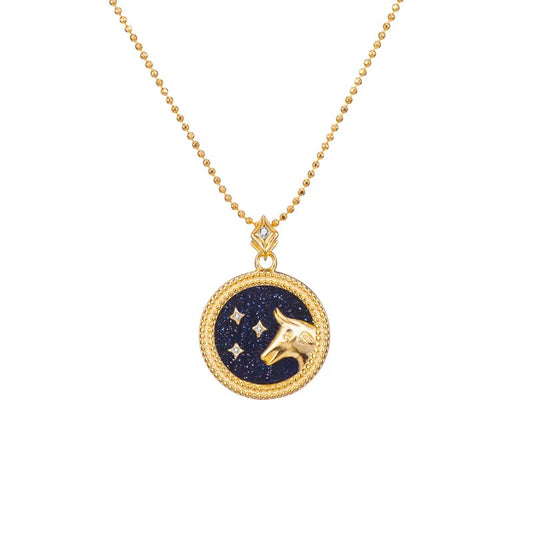 Art Deco Night Sky Glitter Zodiac Necklace (925, Vermeil)