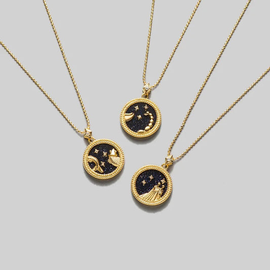 Art Deco Night Sky Glitter Zodiac Necklace (925, Vermeil)
