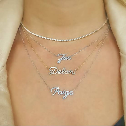 Personalised Cubic Nameplate Necklace (Gold, Silver, Rose)
