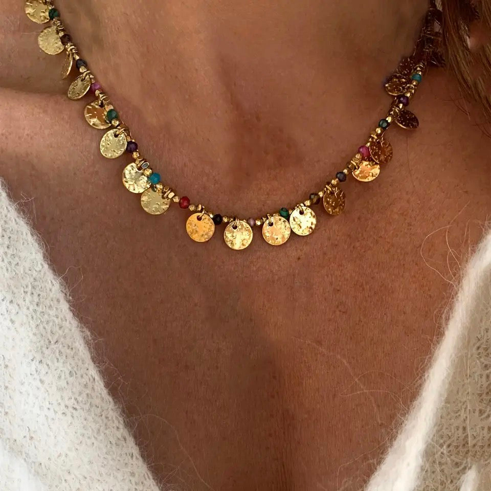 Gold Bohemian Tourmaline Lapis Lazuli Coin Charm Set