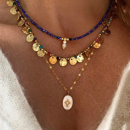 Gold Bohemian Tourmaline Lapis Lazuli Coin Charm Set