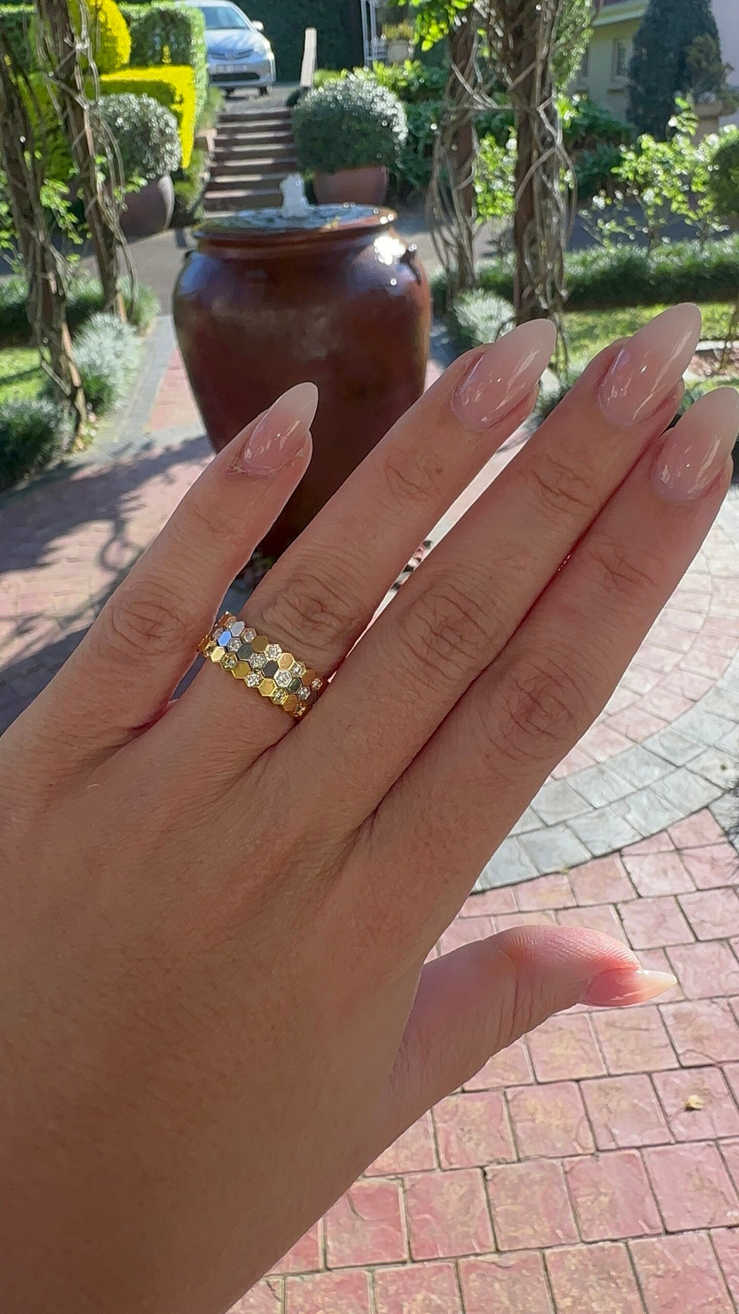 HoneyComb Kiss Stack Ring (925, Vermeil)