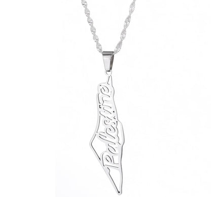 Silver Palestine Nameplate Necklace (50cm)