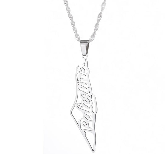 Silver Palestine Nameplate Necklace (50cm)