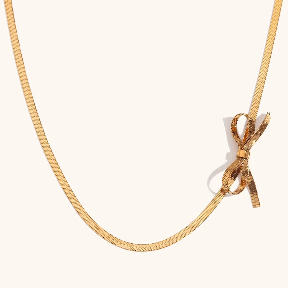 Dainty Sideswept Bow Necklace & Earrings ( Gold, Silver)