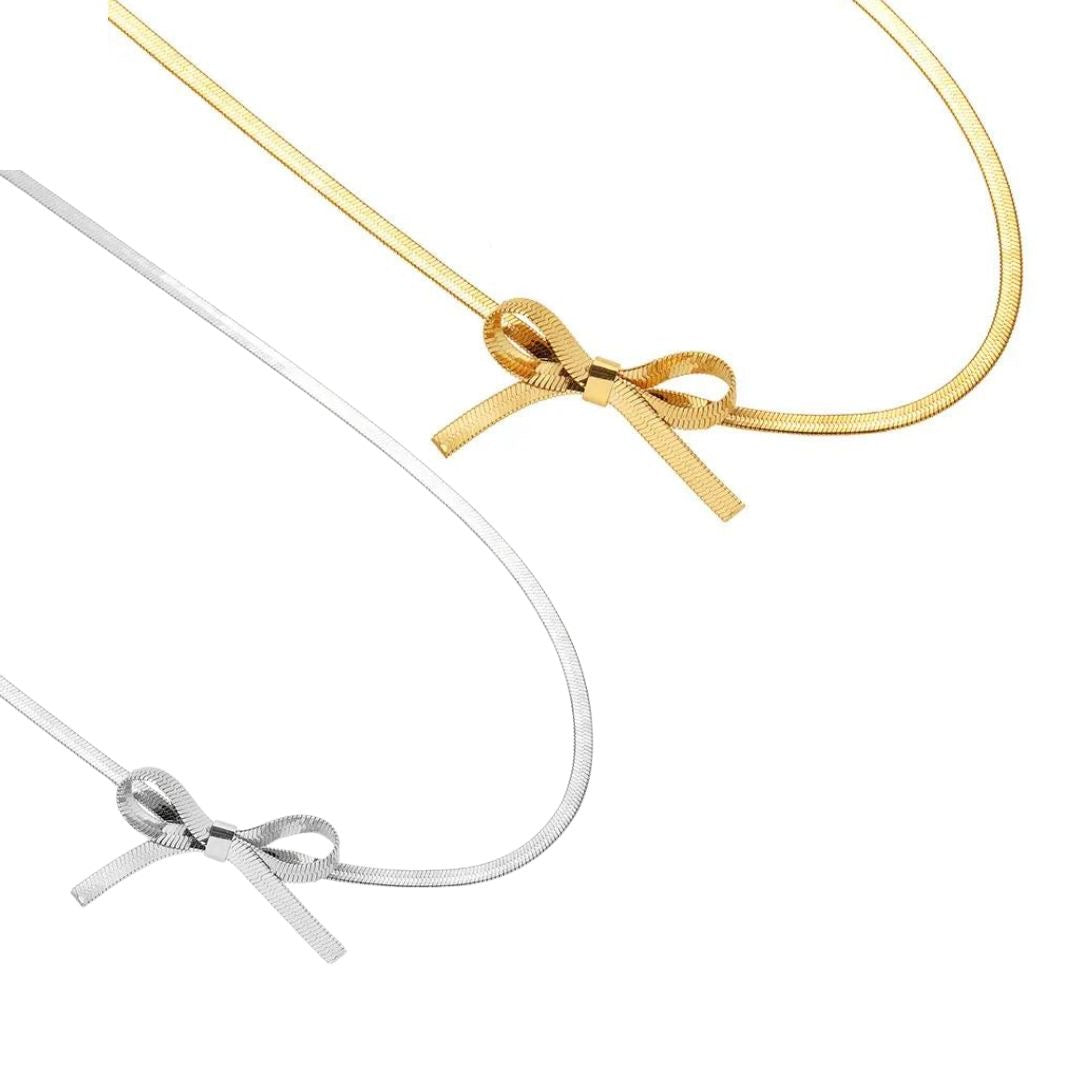 Dainty Sideswept Bow Necklace & Earrings ( Gold, Silver)