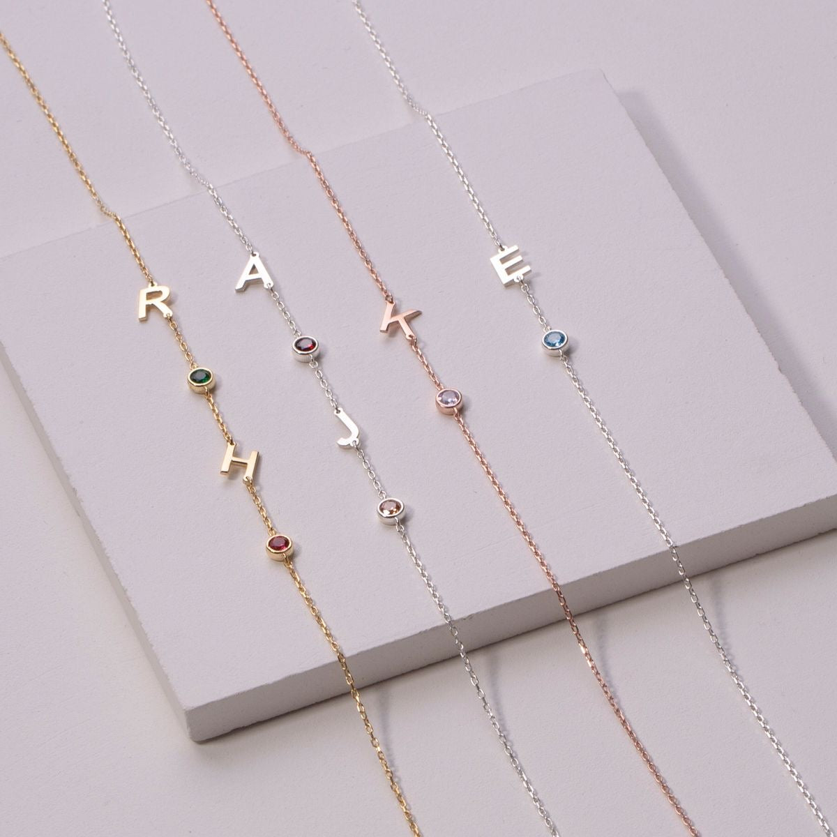Initial Personalised Birthstone Bracelet (Gold, Silver, Rose)