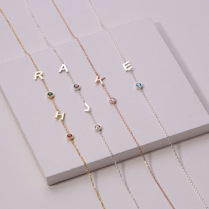 Initial Personalised Birthstone Bracelet (Gold, Silver, Rose)
