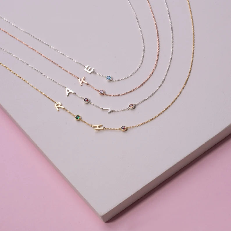 Initial Personalised Birthstone Necklace (Gold, Silver, Rose)