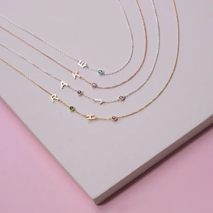 Initial Personalised Birthstone Necklace (Gold, Silver, Rose)