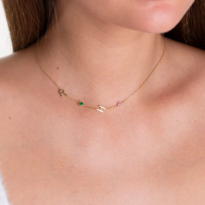 Initial Personalised Birthstone Necklace (Gold, Silver, Rose)