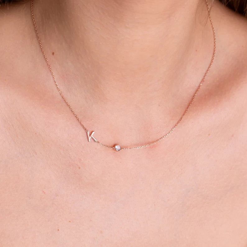 Initial Personalised Birthstone Necklace (Gold, Silver, Rose)