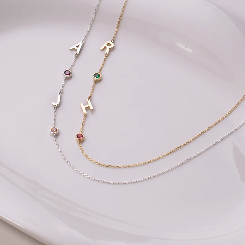Initial Personalised Birthstone Necklace (Gold, Silver, Rose)