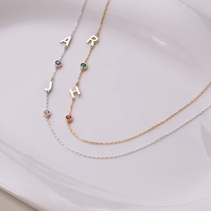 Initial Personalised Birthstone Necklace (Gold, Silver, Rose)