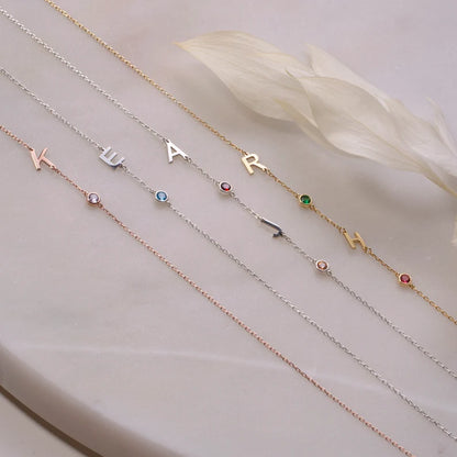 Initial Personalised Birthstone Bracelet (Gold, Silver, Rose)