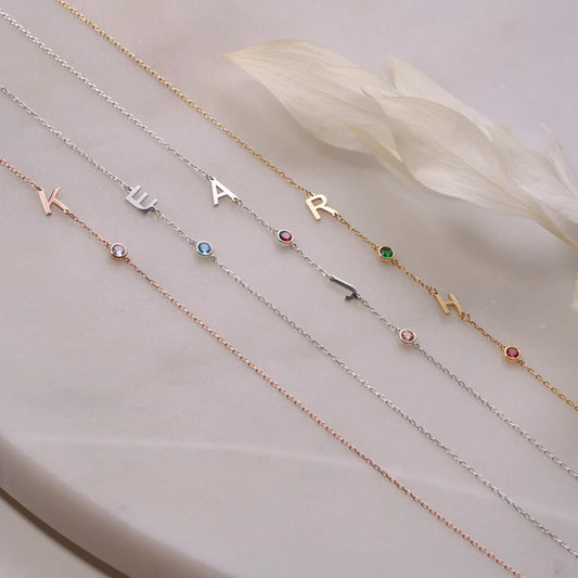 Initial Personalised Birthstone Bracelet (Gold, Silver, Rose)