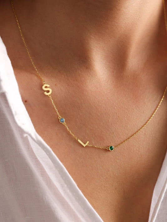 Initial Personalised Birthstone Necklace (Gold, Silver, Rose)