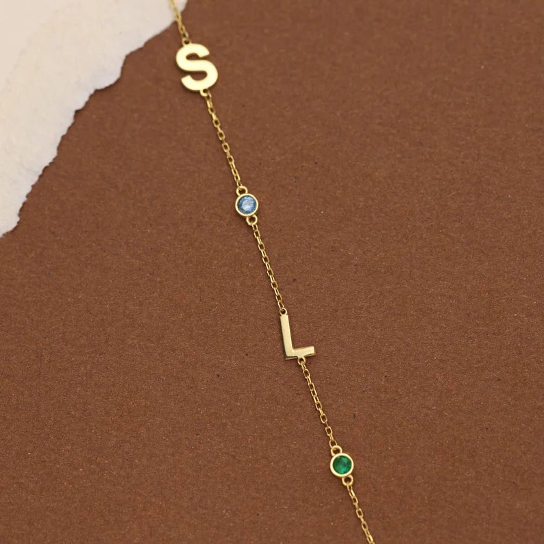 Initial Personalised Birthstone Necklace (Gold, Silver, Rose)