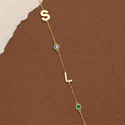 Initial Personalised Birthstone Necklace (Gold, Silver, Rose)