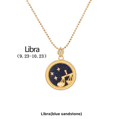 Art Deco Night Sky Glitter Zodiac Necklace (925, Vermeil)