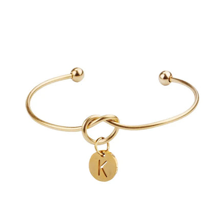 Gold Infinity Knot Laser Cut Initial Bangle (Adjustable)