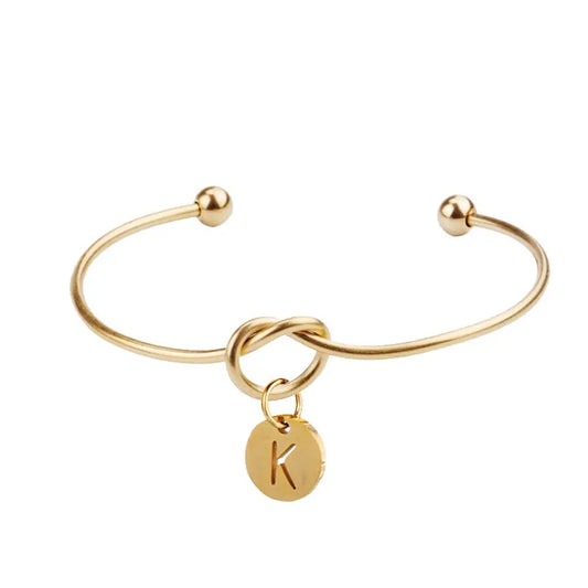Gold Infinity Knot Laser Cut Initial Bangle (Adjustable)