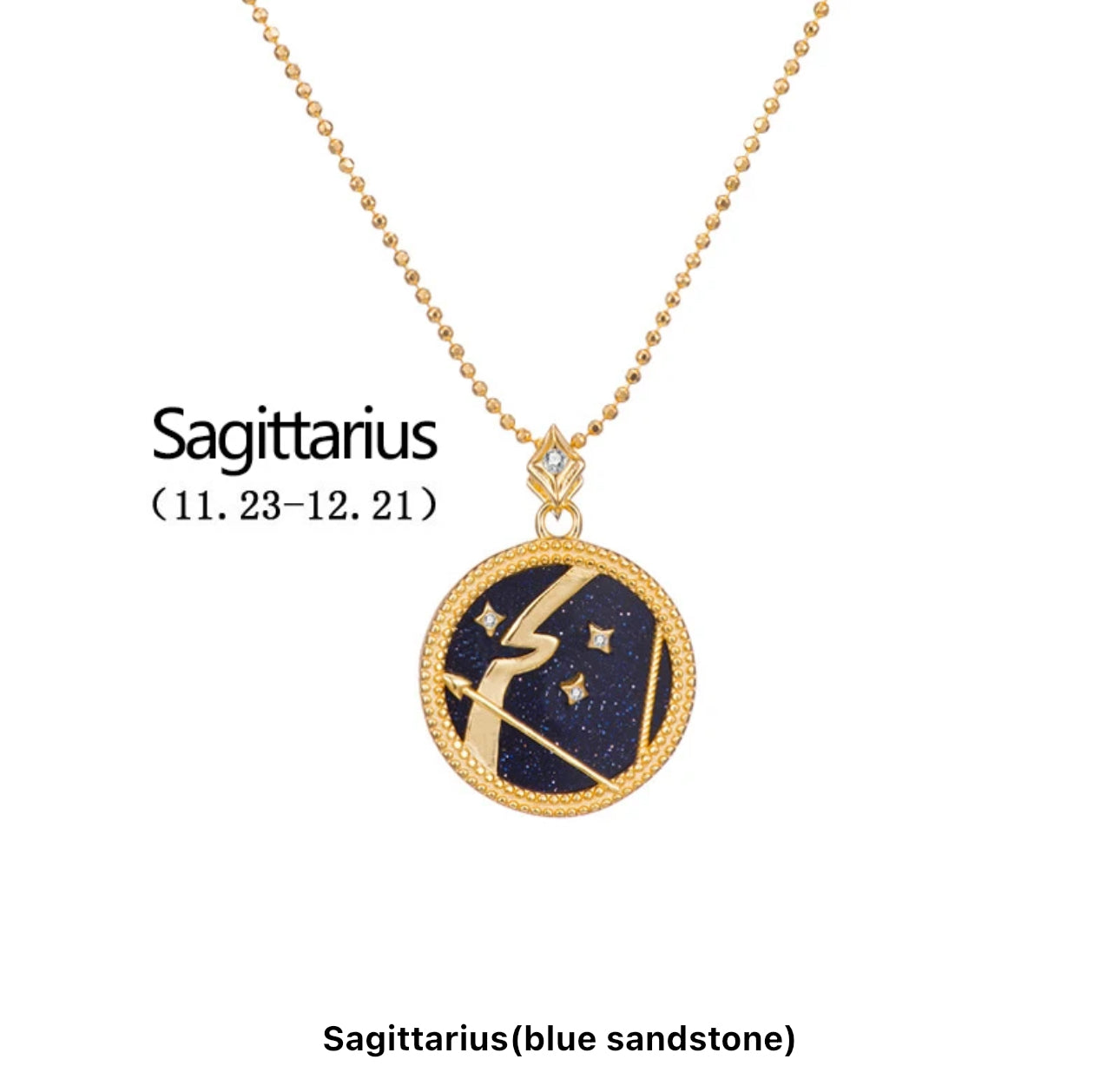 Art Deco Night Sky Glitter Zodiac Necklace (925, Vermeil)