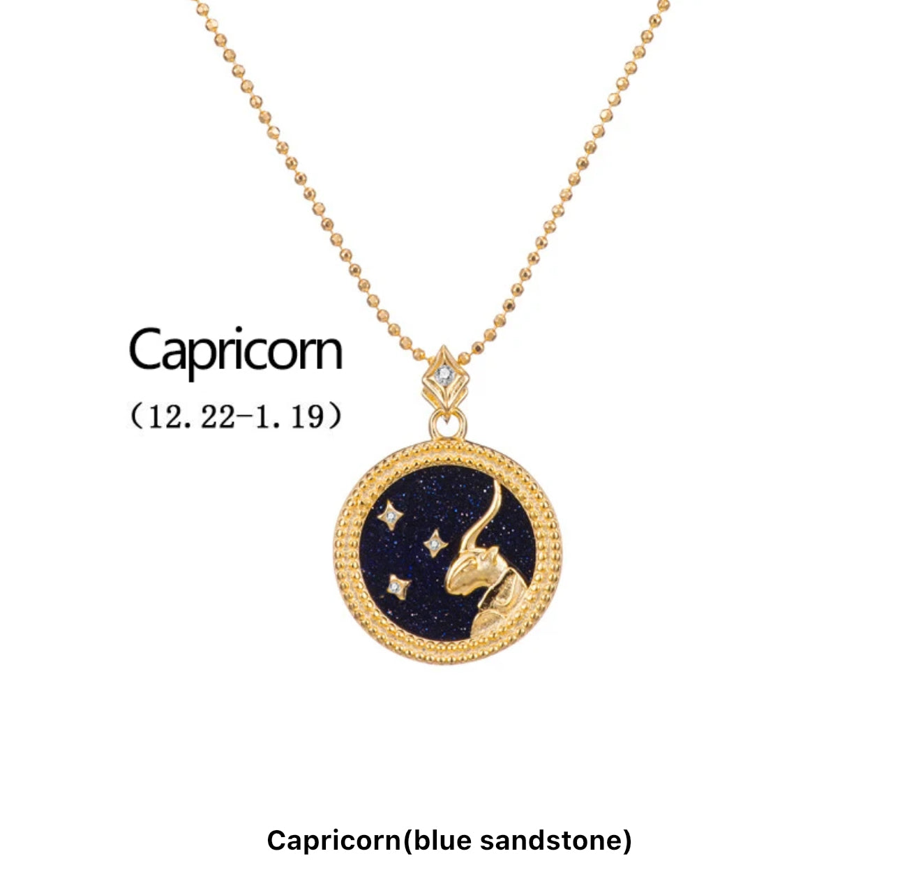 Art Deco Night Sky Glitter Zodiac Necklace (925, Vermeil)