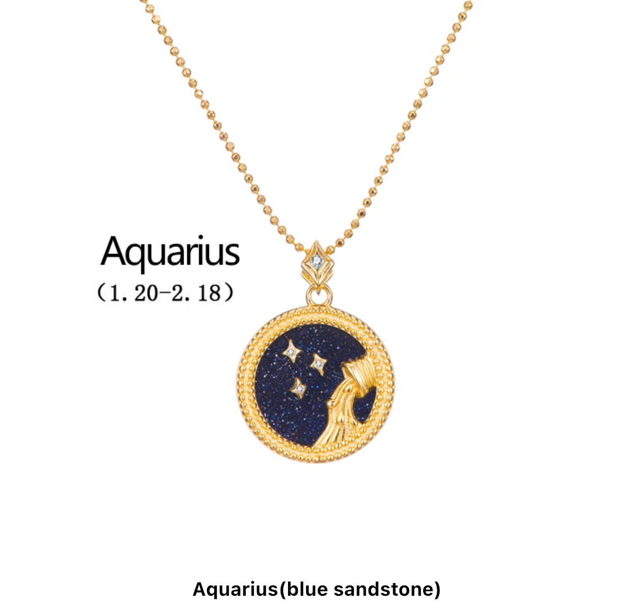 Art Deco Night Sky Glitter Zodiac Necklace (925, Vermeil)