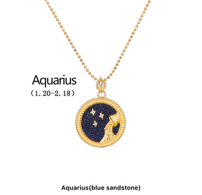 Art Deco Night Sky Glitter Zodiac Necklace (925, Vermeil)