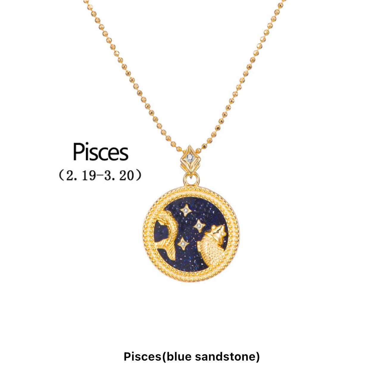 Art Deco Night Sky Glitter Zodiac Necklace (925, Vermeil)
