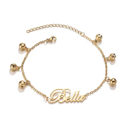 Personalised Baby/Kid Name Bell Charm Braceket