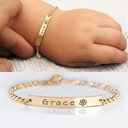Personalised Kids/Baby Rollo Name Motif Bracelet (Gold, Silver, Rose)