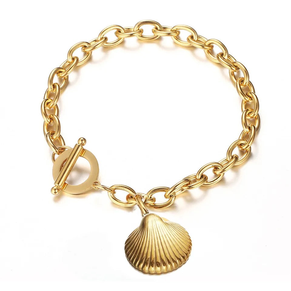 Gold Shell Charm Bracelet (Stainless Steel)
