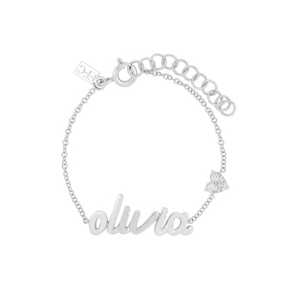 Personalised Baby/Toddler Name Love Moissanite Charm Bracelet (925, Vermeil Gold, Silver, Rose)