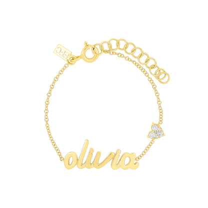 Personalised Baby/Toddler Name Love Moissanite Charm Bracelet (925, Vermeil Gold, Silver, Rose)