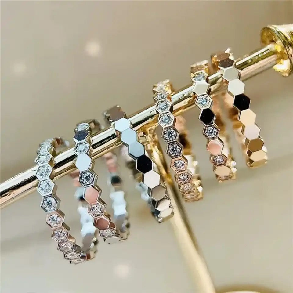 Rose Gold Sparkle Honeycomb Trio Stack Ring (925)